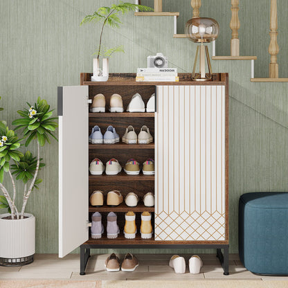 Tribesigns Modern Shoe Cabinet for Entryway, 25 Pairs Shoe Cabinet with Doors, Wood 5-Tier Shoe