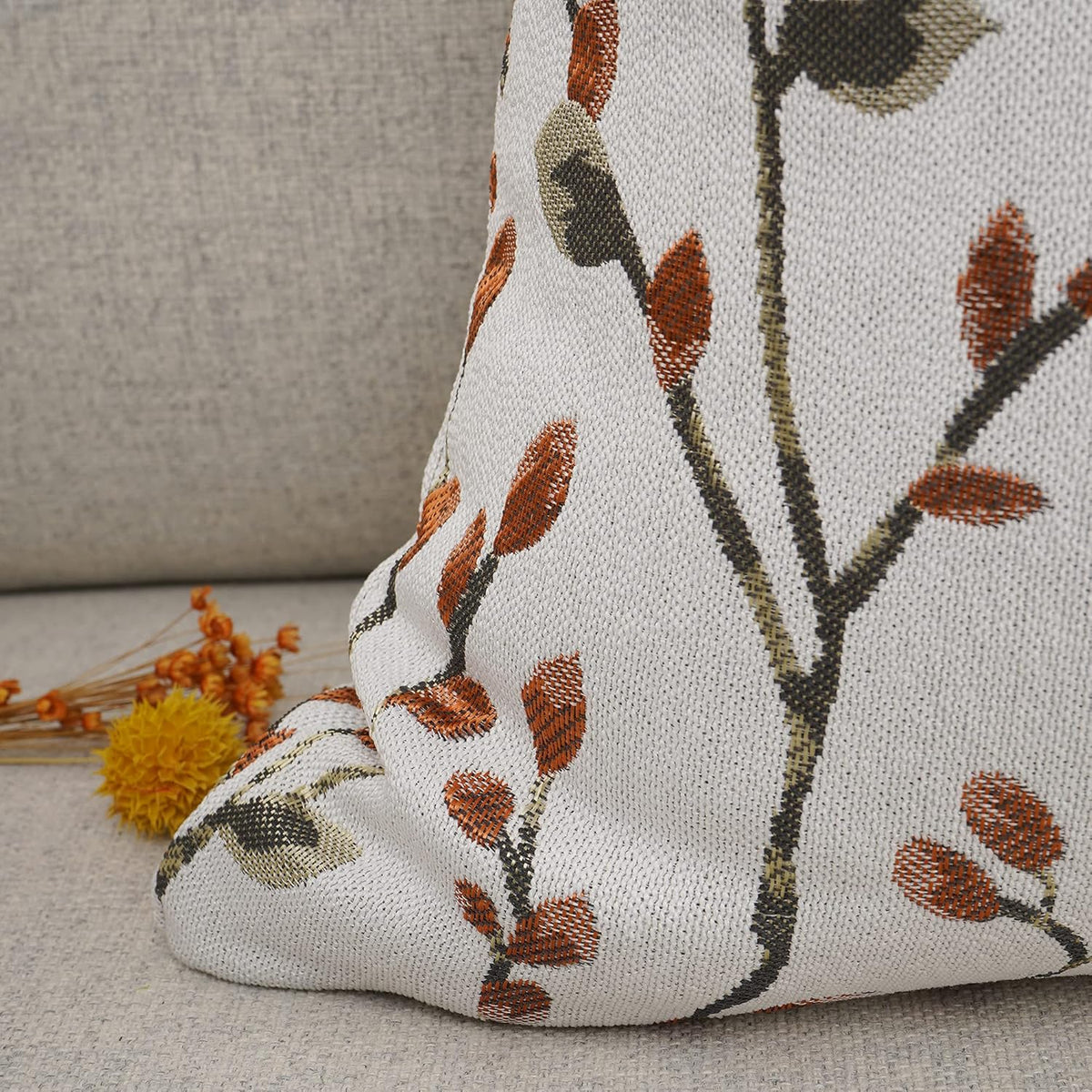 YOUR SMILE Classical Embroidery Jacquard Orange Square Decorative Throw Pillow Case Cushion