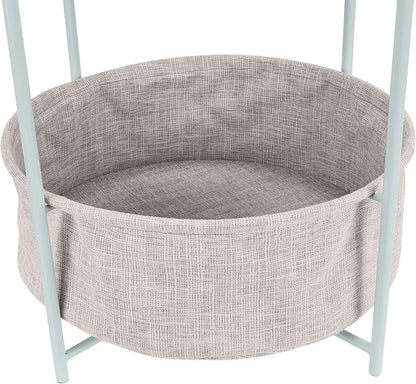 Amazon Basics Round Storage End Table, Side Table with Cloth Basket, Mint Green/Heather Gray, 18 in