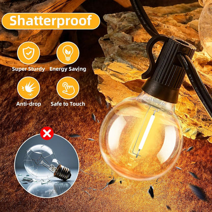 25FT G40 LED Outdoor String Lights with 12+1 Bulbs, E12 Socket, 2700K Warm White, Commercial Grade