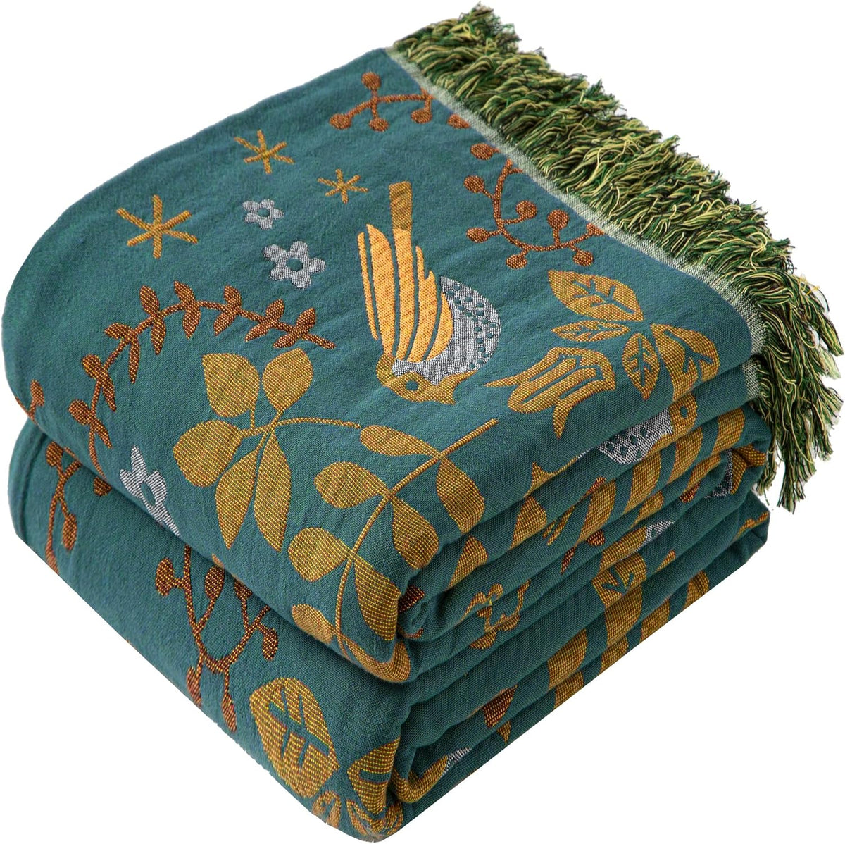 Boho Throw Blanket Queen Size, Oversized Soft Cozy Cotton Muslin Quilt Blanket for Bed Decor, Bird