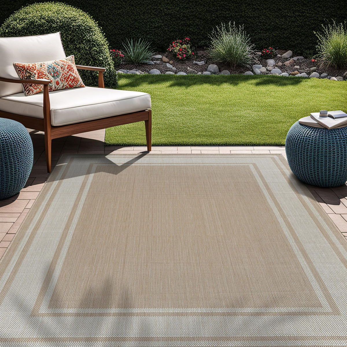 Beverly Rug Large Outdoor Rug 10x14 Modern Bordered Area Rugs for Indoor and Outdoor Patio Deck