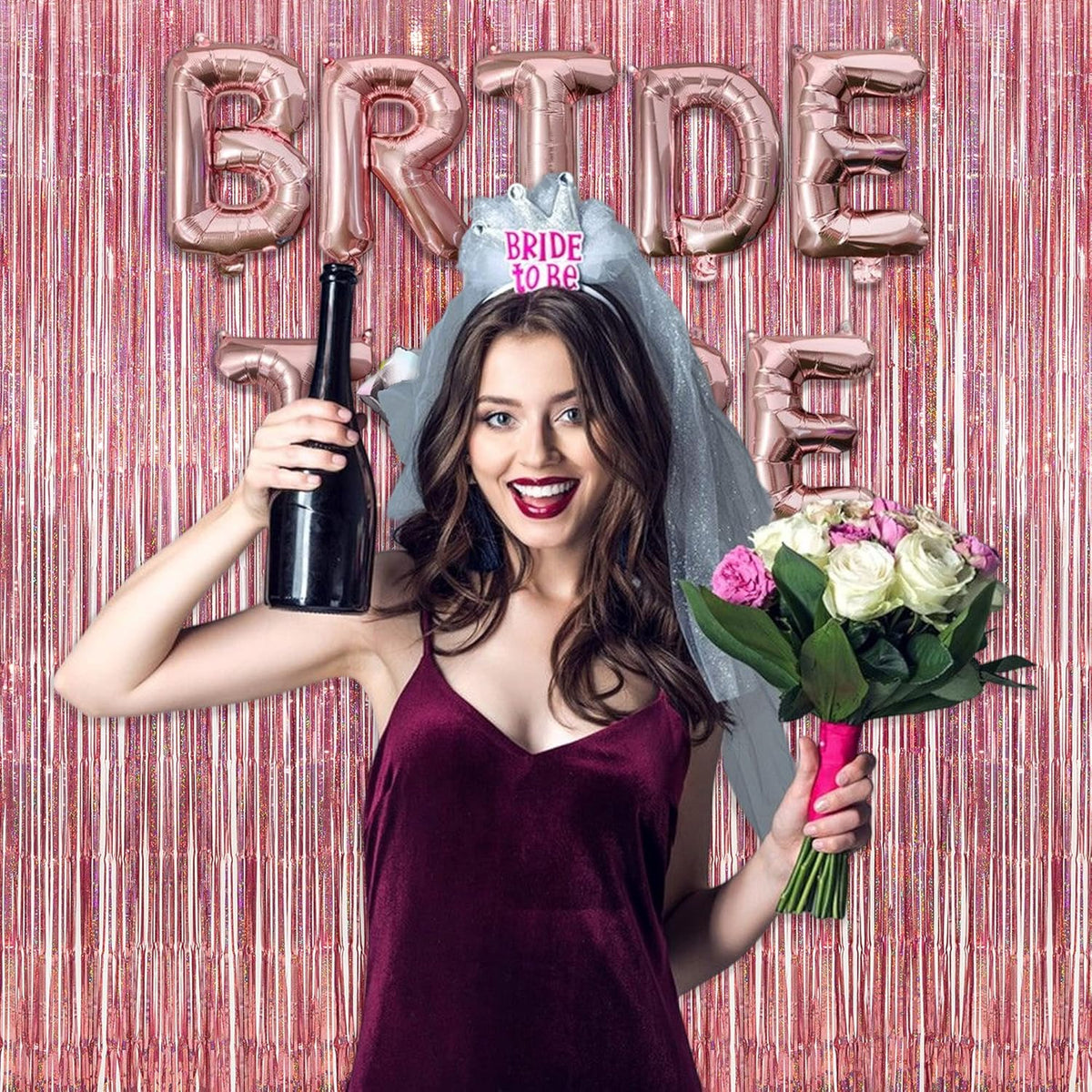 Rose Gold Tinsel Party Backdrop - GREATRIL Foil Fringe Curtain Party Photo Booth Backdrop for