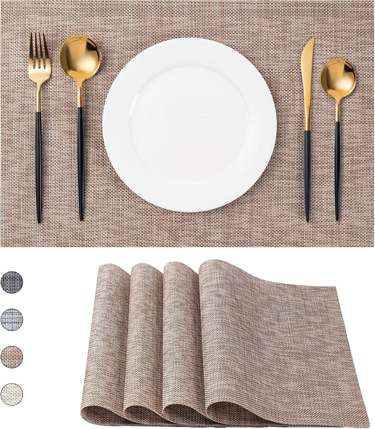 CADONO Placemats Set of 4 Washable Indoor/Outdoor Vinyl Place Mats for Dining Table Durable