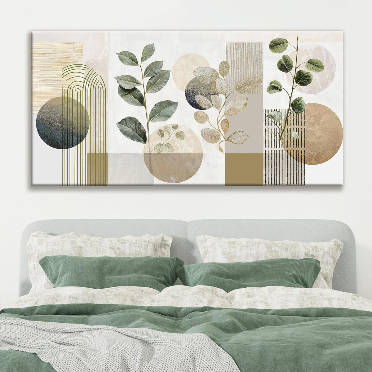 TAIJXAGSG Large Boho Green Wall Art For Living Room 29x58 In Green Botanical Boho Wall Art Modern