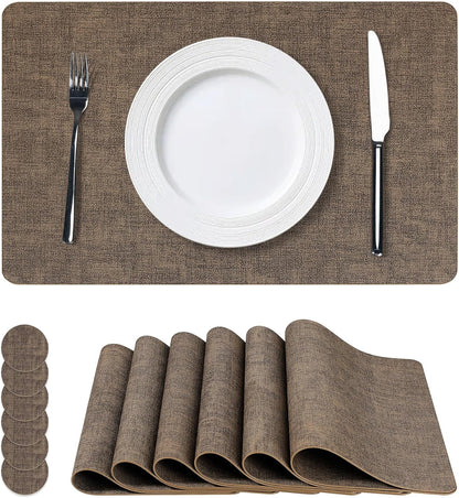 Vinyl Placemats Set of 6, Faux Leather Waterproof and Heat Resistant Place Mats, Washable Anti-Slip