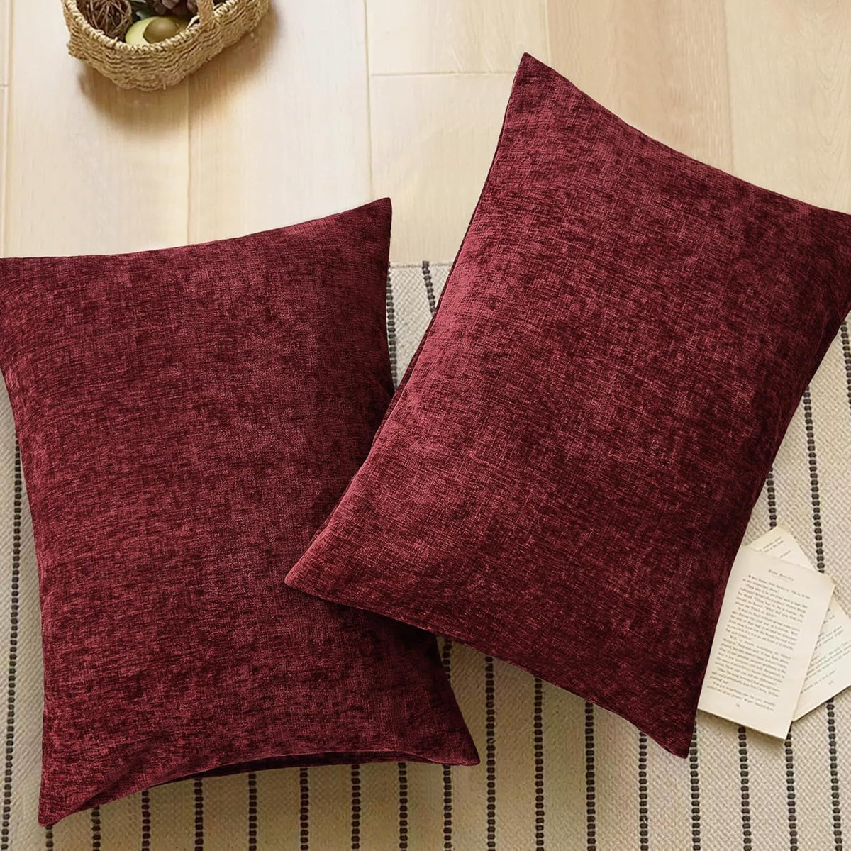 CaliTime Throw Pillow Covers Decorative 20 X 26 Inches Pack of 2 Cozy Chenille Standard Pillow