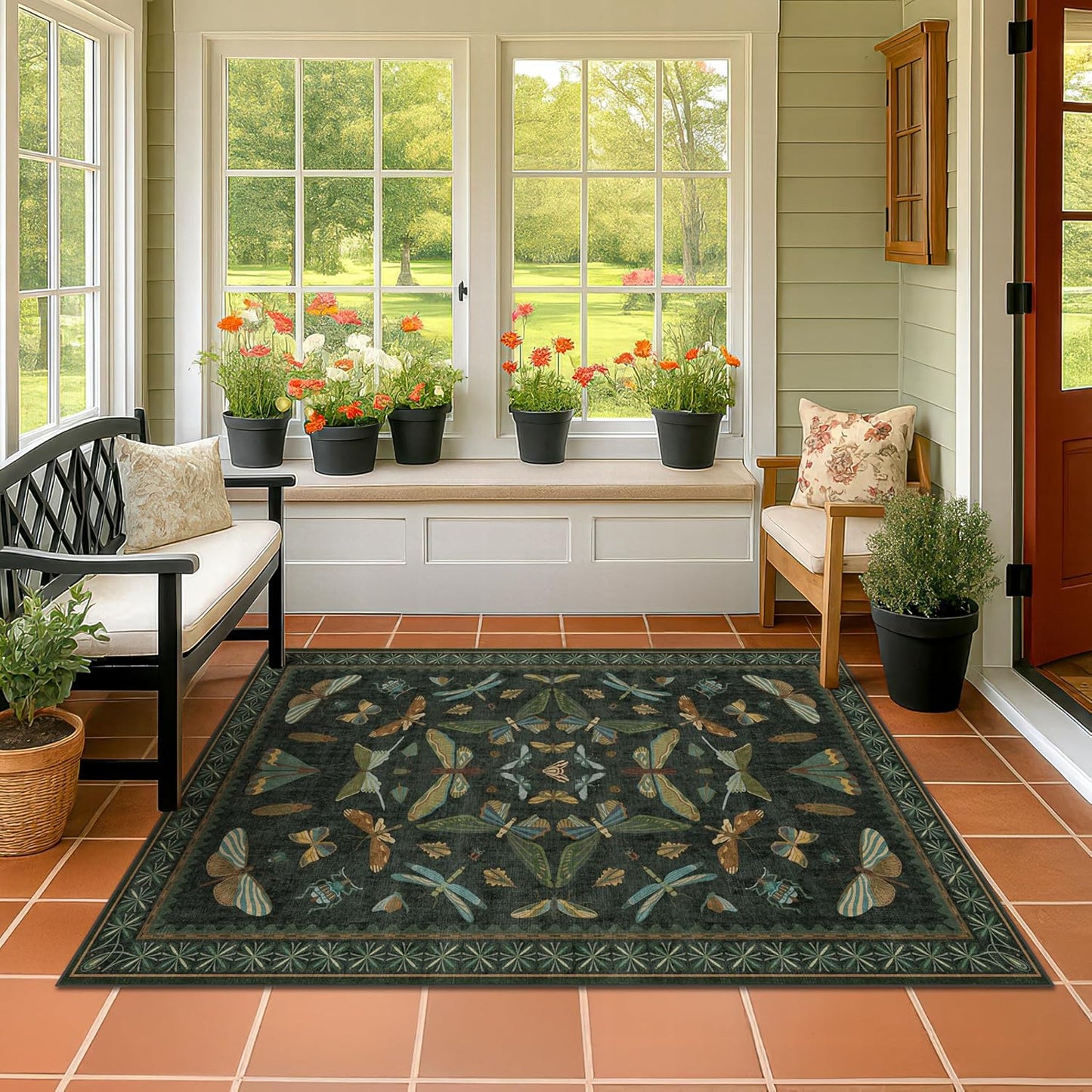Dark Green 4x6 Washable Area Rug for Living Room, Bedroom, Large Entryway, Kitchen, Ultra Soft Non