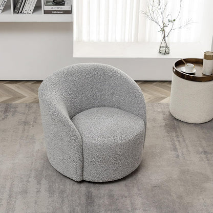 KINWELL 34" W Mid Century Modern Swivel Barrel Chair, Round Upholstered Boucle Swivel Accent