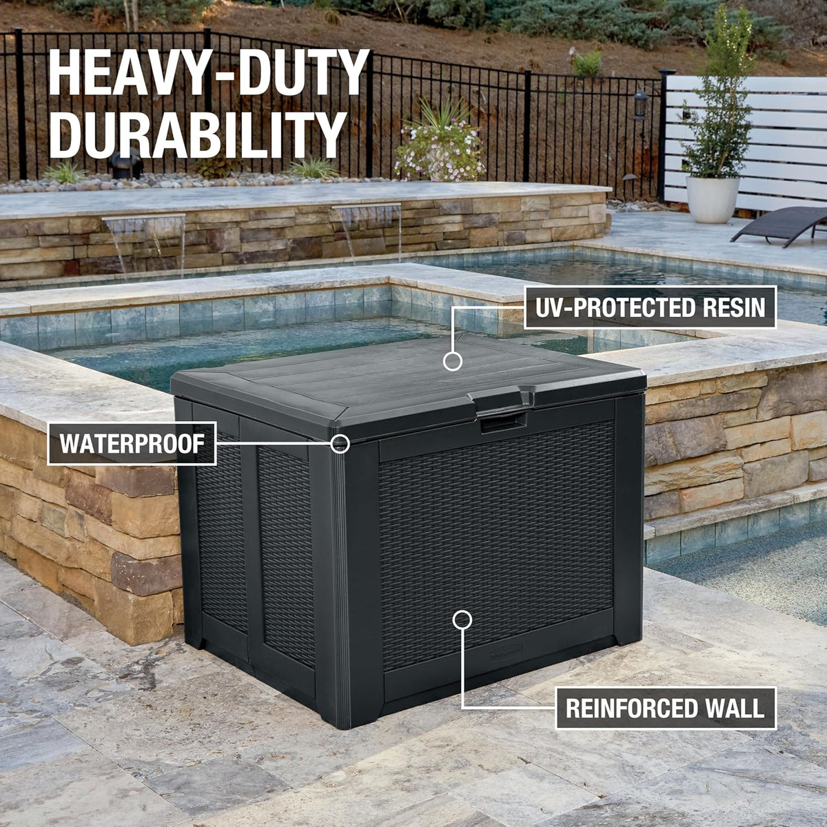 Rubbermaid Medium Resin Outdoor Storage Deck Box (74 Gal), Weather Resistant, Black, Deck