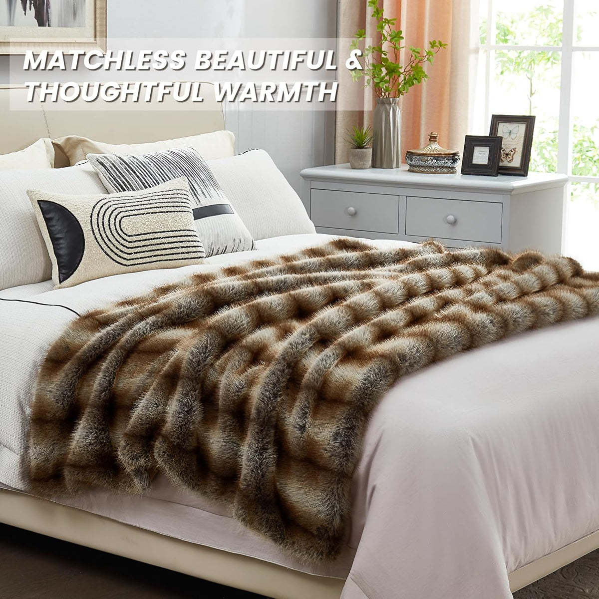 DREAMNINE Premium Luxury Fuzzy Animal Skin Faux Fur Throw Blanket 50" x 60", Double Sided Soft Long