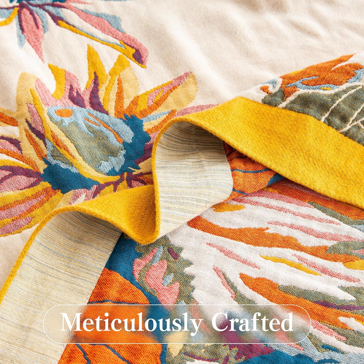 Boho Throw Blanket Full Size, Extra Large Soft Cozy Cotton Muslin Quilt Blanket for Bed Decor