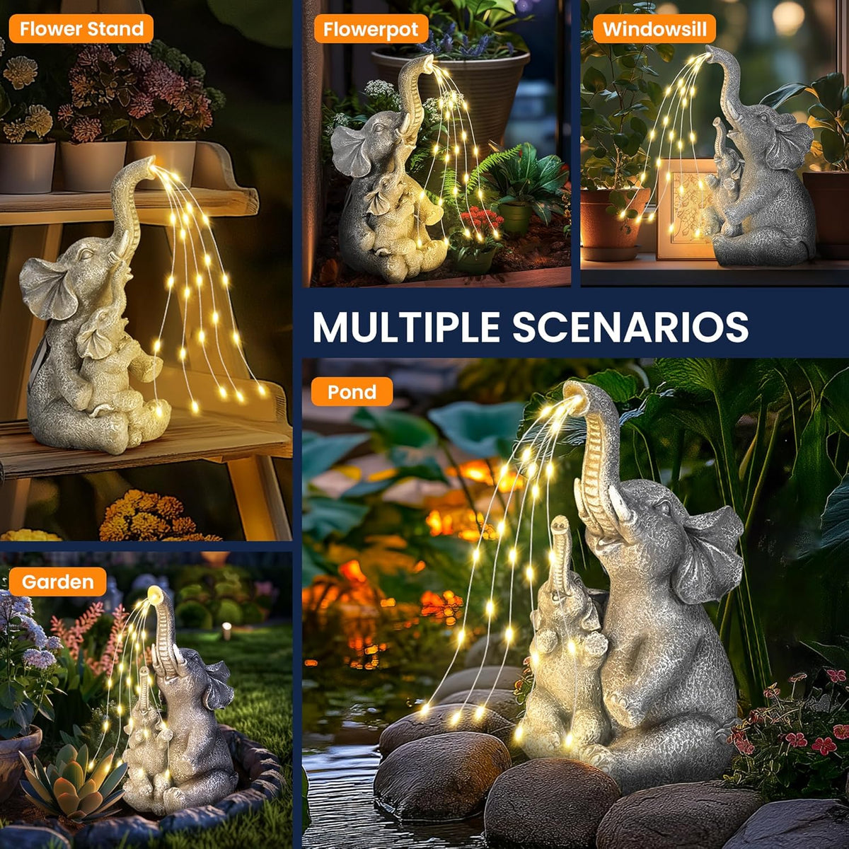 GIGALUMI Solar Garden Outdoor Statues for Women, Mom, Grandma. Elephant Figurine Housewarming and