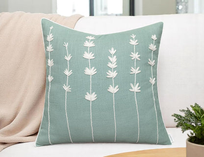 VAGMINE Hand Embroidered Daisy Accent Throw Pillow Cover - 20x20 Inches Square - 100% Cotton Light
