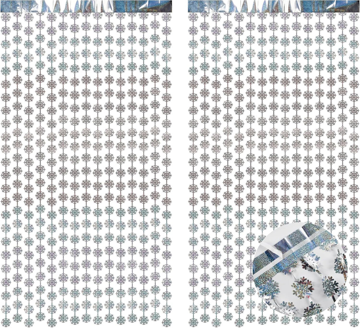 BRAVESHINE Silver Party Snowflake Backdrop - 2 Pack Hanging Foil Fringe Snow Flakes Party Streamers