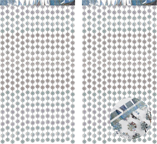 BRAVESHINE Silver Party Snowflake Backdrop - 2 Pack Hanging Foil Fringe Snow Flakes Party Streamers