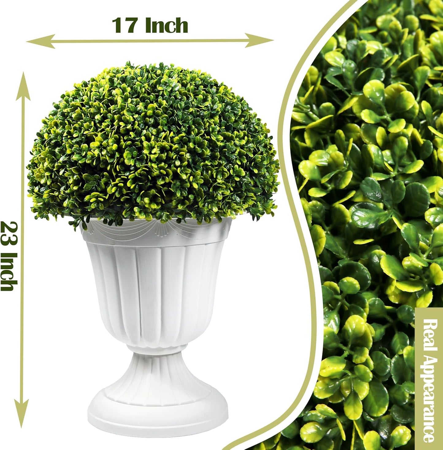 Sunnyglade 2 PCS 23”Artificial Plastic Boxwood Ball Tree，Faux Potted Decorative Topiary Plant，UV
