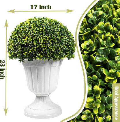 Sunnyglade 2 PCS 23”Artificial Plastic Boxwood Ball Tree，Faux Potted Decorative Topiary Plant，UV