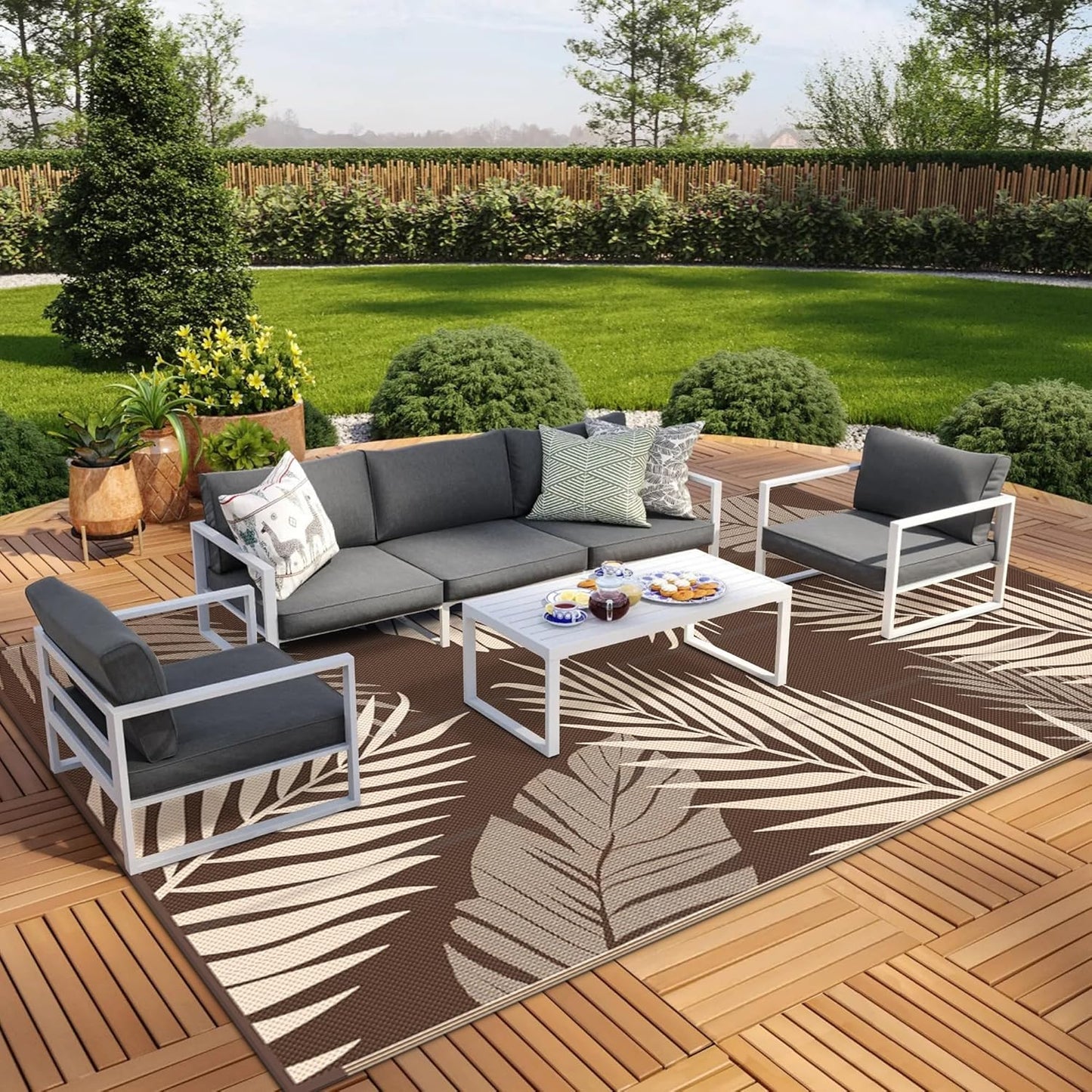 GENIMO Outdoor Rug 10' x 14' Waterproof for Patios Clearance, Reversible Outdoor Plastic Straw