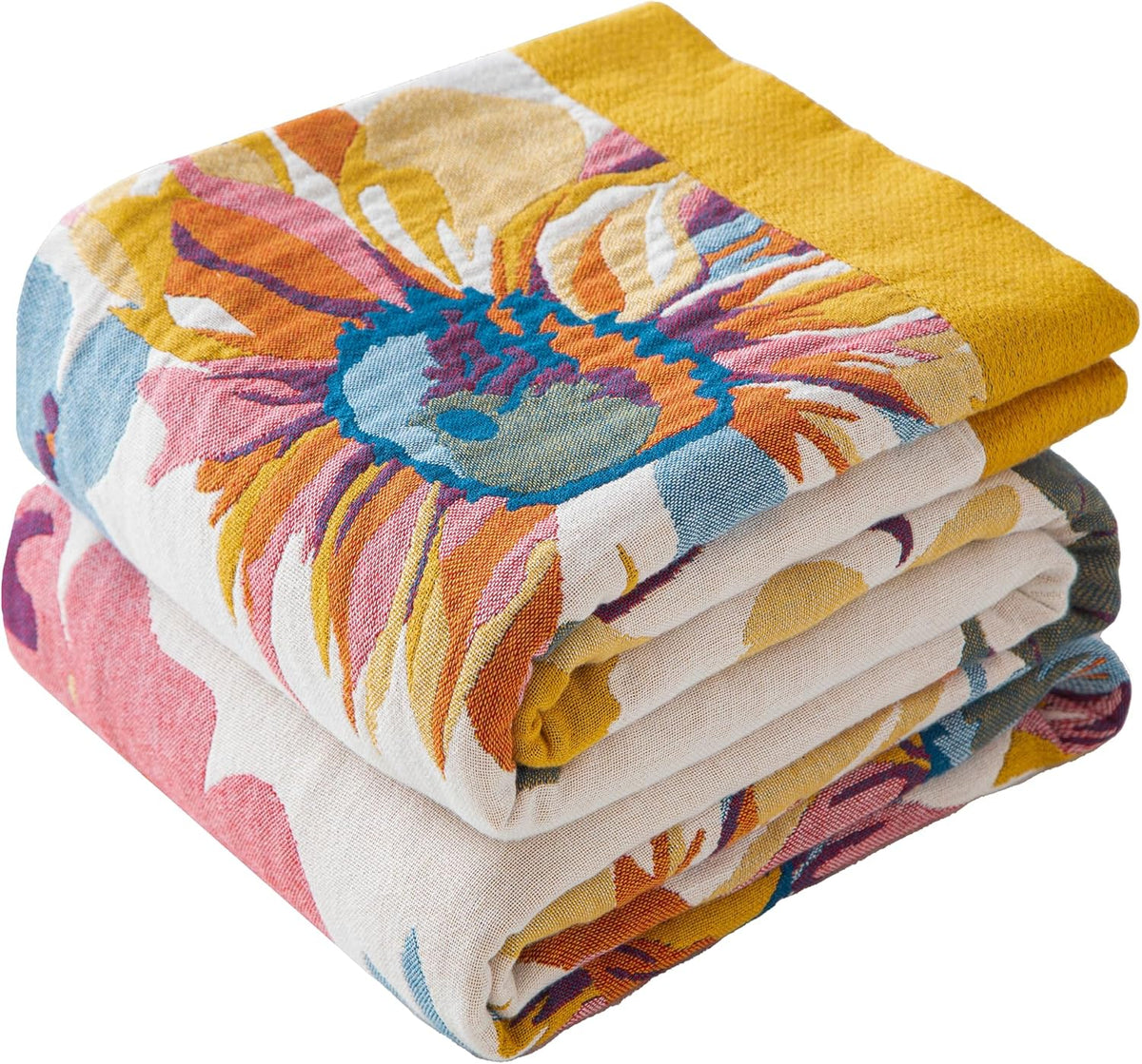 Boho Throw Blanket Queen Size, Oversized Soft Cozy Cotton Muslin Quilt Blanket for Bed Decor