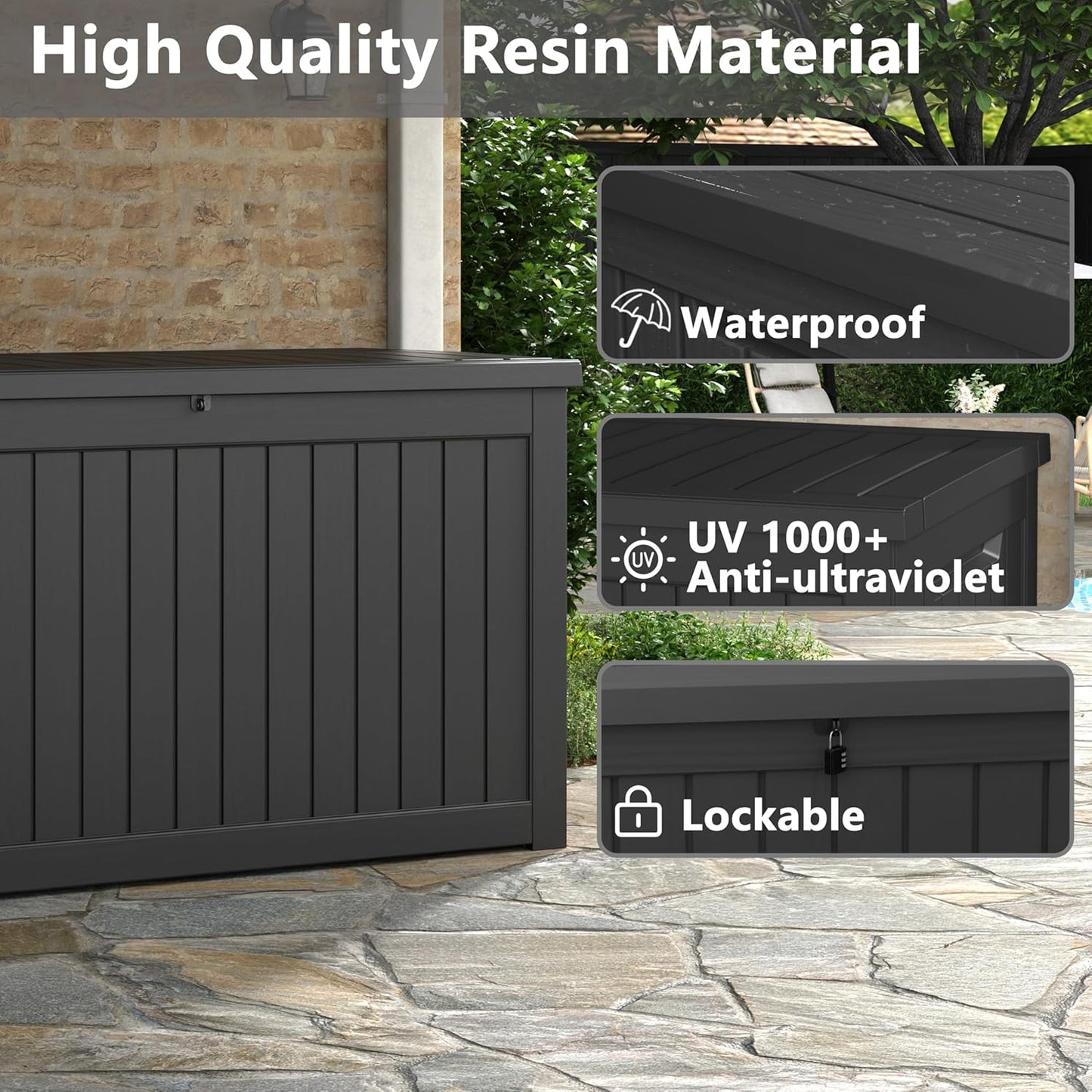 KAMABOKO 230 Gallon Outdoor Storage Box, Resin Deck Boxes Indoor and outdoor, Waterproof Storage