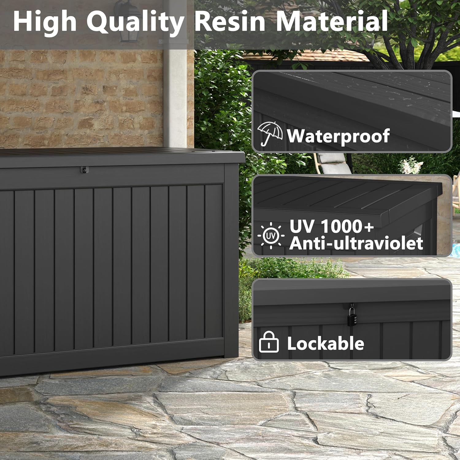 KAMABOKO 230 Gallon Outdoor Storage Box, Resin Deck Boxes Indoor and outdoor, Waterproof Storage