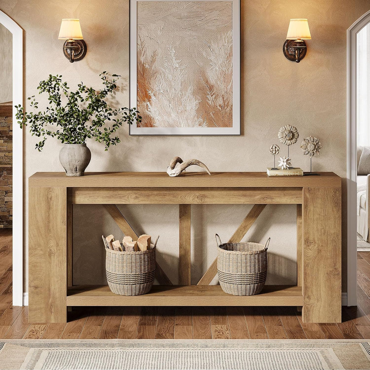 Tribesigns 70.9" Extra Long Entry Table, Farmhouse Wood Console Table with Storage, Modern Accent