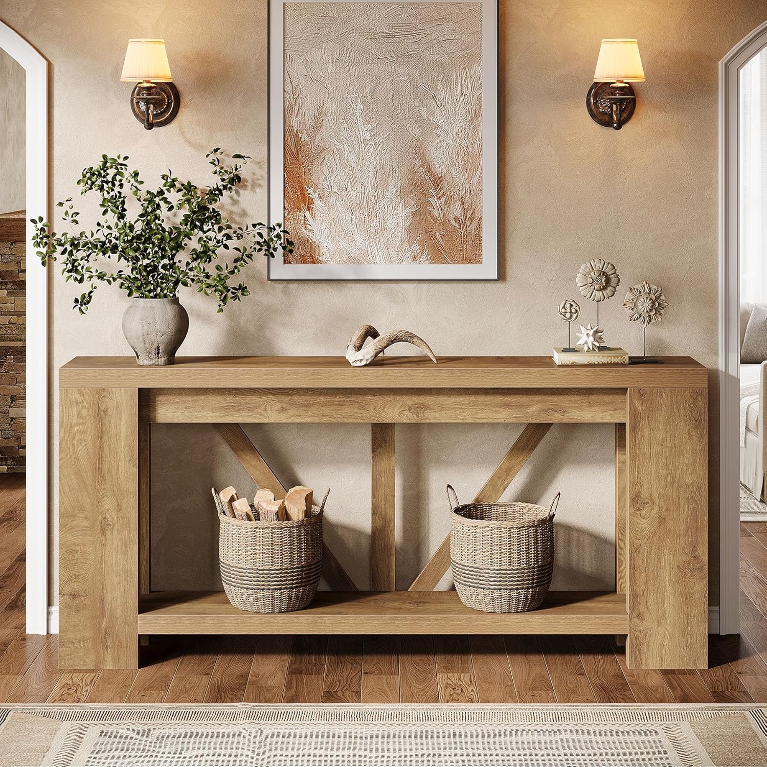 Tribesigns 70.9" Extra Long Entry Table, Farmhouse Wood Console Table with Storage, Modern Accent