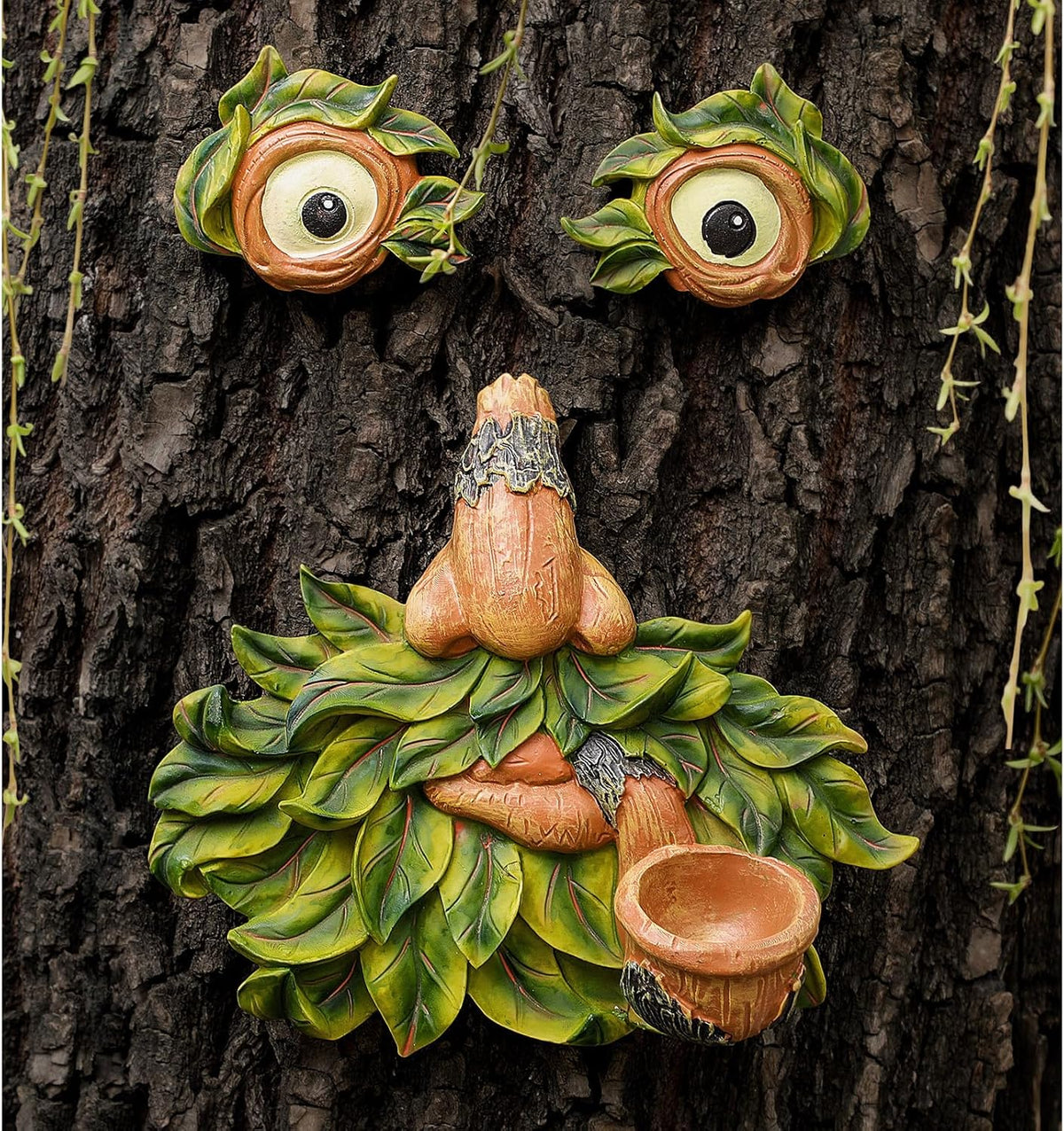 Tree Face Decor Outdoor,Whimsical Outdoor Art with Bird Feeder,Tree Hugger Bark Ghost Face