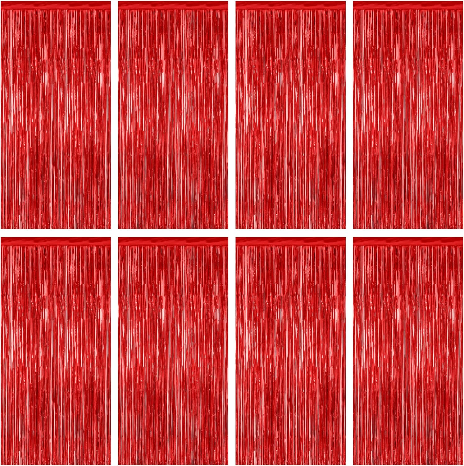 8 Pack Red Backdrop, 3.28 FT x 7.05 FT Streamer Party Decorations, Metallic Foil Fringe Curtains
