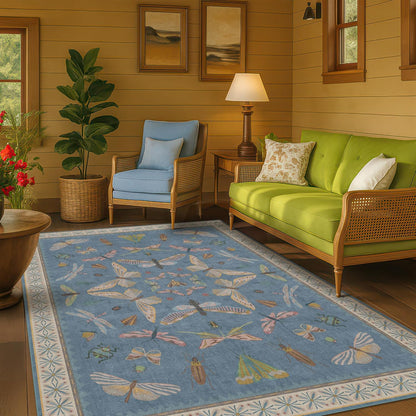 Modern Rugs for Living Room - 5x8 Moth Blue Carpet for Bedroom Under Bed, Girls Room Rug for Kids