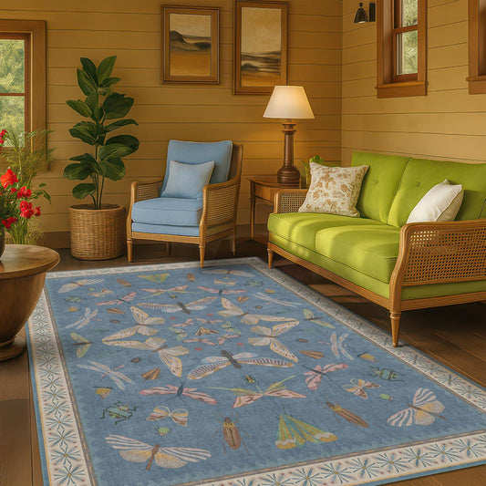 Modern Rugs for Living Room - 5x8 Moth Blue Carpet for Bedroom Under Bed, Girls Room Rug for Kids