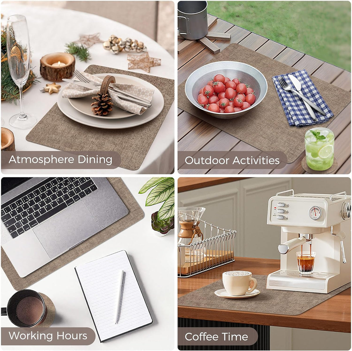 Vinyl Placemats Set of 6, Faux Leather Waterproof and Heat Resistant Place Mats, Washable Anti-Slip