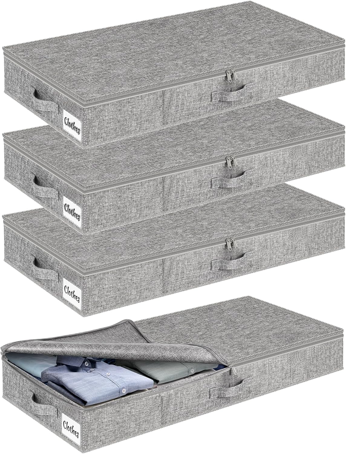 Under Bed Storage Container Bin 4 Pack, 4.5 Inch Slim Low Profile Underbed Clothes Storage