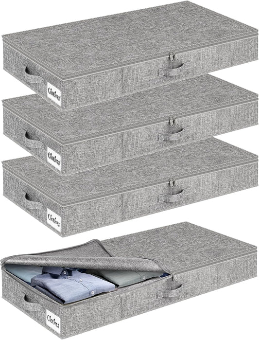 Under Bed Storage Container Bin 4 Pack, 4.5 Inch Slim Low Profile Underbed Clothes Storage