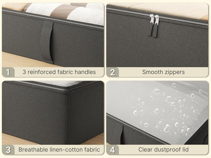 2-Pack Under Bed Storage Containers, 8 Inches Tall Underbed Clothes Storage Organizer Bin with