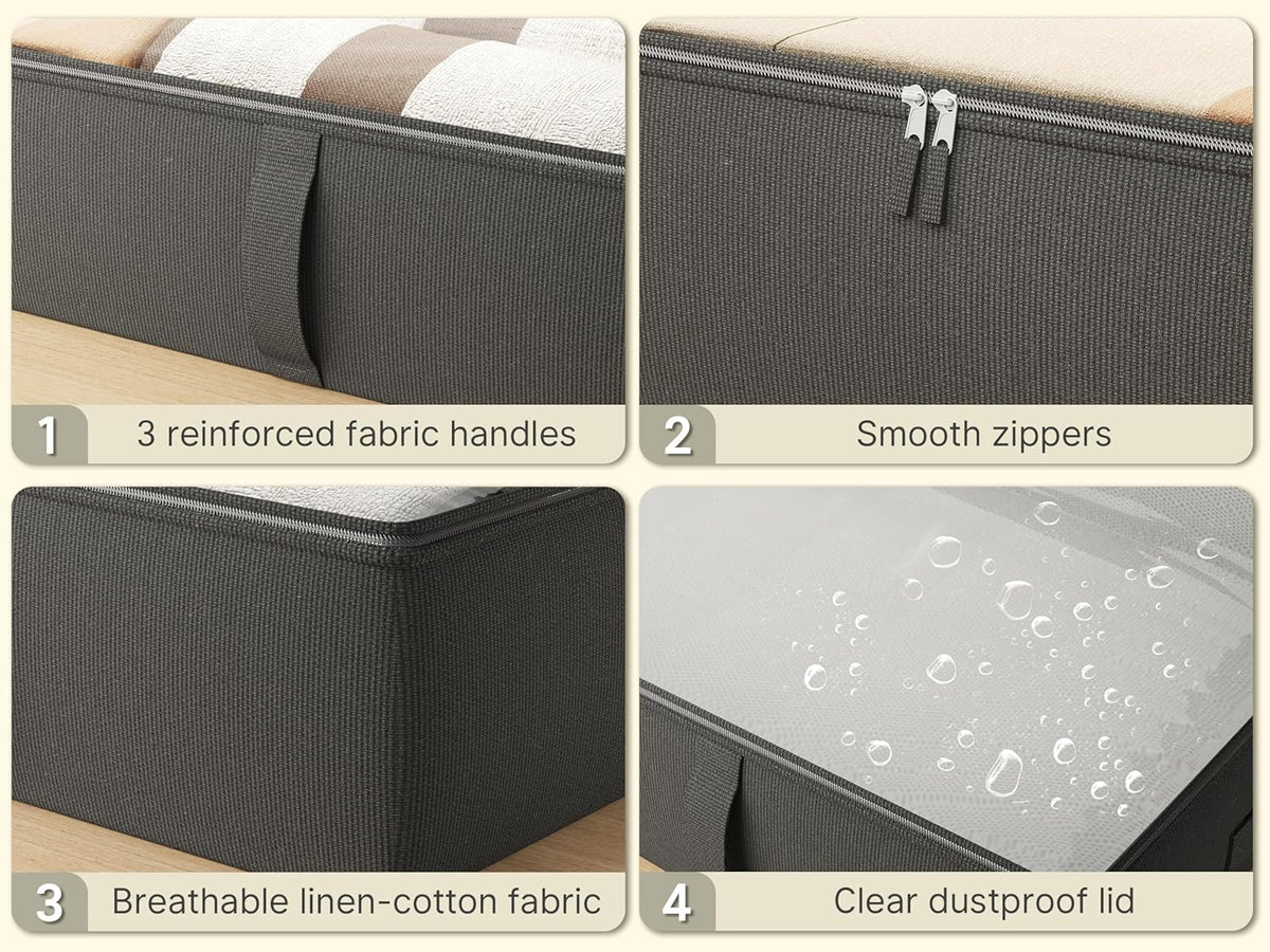 2-Pack Under Bed Storage, 6 Inches Tall Closet Organizers and Storage Bins with Sturdy