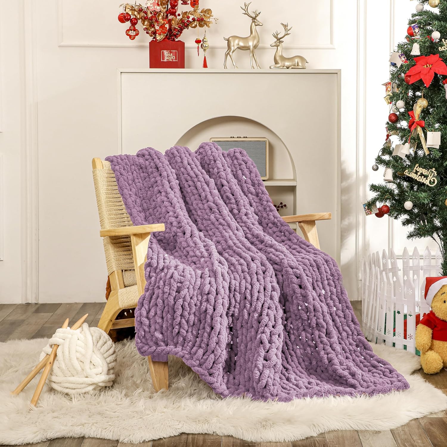 WESHIONGOO Chunky Knit Blanket Throw 50"×60" Knitted Throw Blankets for Couch Bed Fluffy Soft