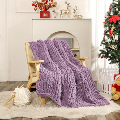 WESHIONGOO Chunky Knit Blanket Throw 50"×60" Knitted Throw Blankets for Couch Bed Fluffy Soft