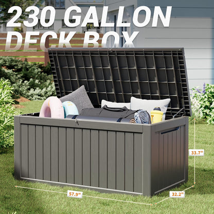 NUNU LAB 230 Gallon Large Resin Deck Box, Waterproof Outdoor Storage Box, Lockable Storage Bin for