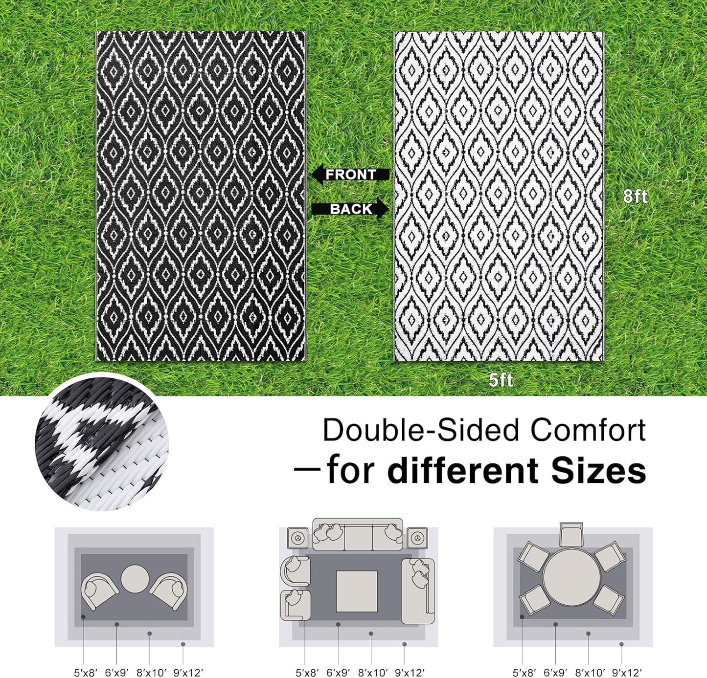 OLANLY Outdoor Rug 5x8 ft Waterproof, Outdoor Plastic Straw Rug with Geometric Pattern Clearance