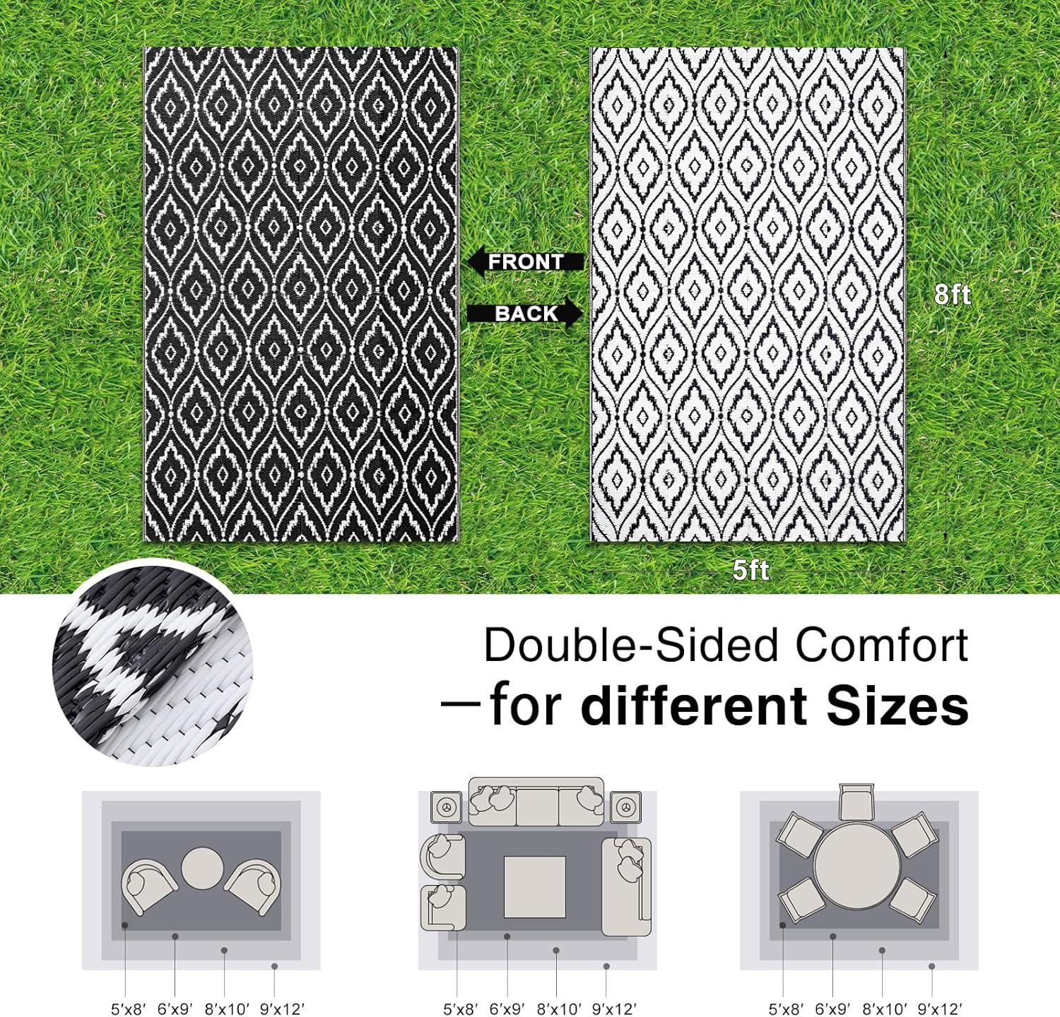 OLANLY Outdoor Rug 5x8 ft Waterproof, Outdoor Plastic Straw Rug with Geometric Pattern Clearance