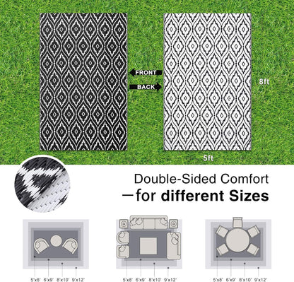 OLANLY Outdoor Rug 5x8 ft Waterproof, Outdoor Plastic Straw Rug with Geometric Pattern Clearance