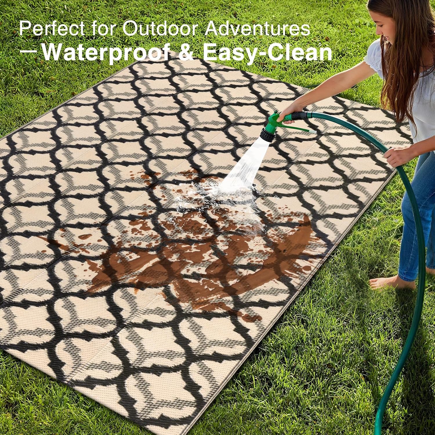 OLANLY Reversible Outdoor Rug 5x8 ft Clearance, Waterproof Outdoor Plastic Straw Rug with