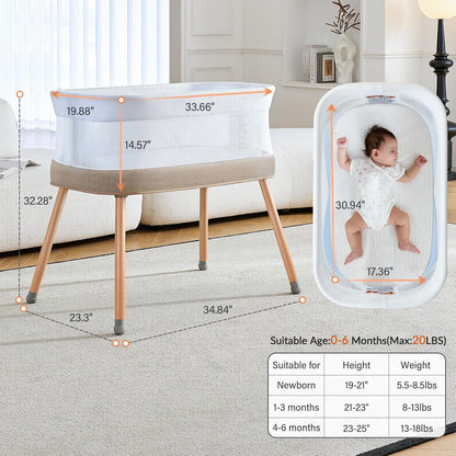 Rocking Bassinet for Baby 3 Speeds Electric Bedside Sleeper with White Noise, Automatic Bedside