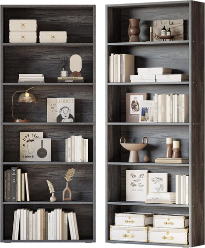 IRONCK Bookshelves and Bookcases Set of 2 Floor Standing 6 Tiers Display Storage Shelves 70 in Tall
