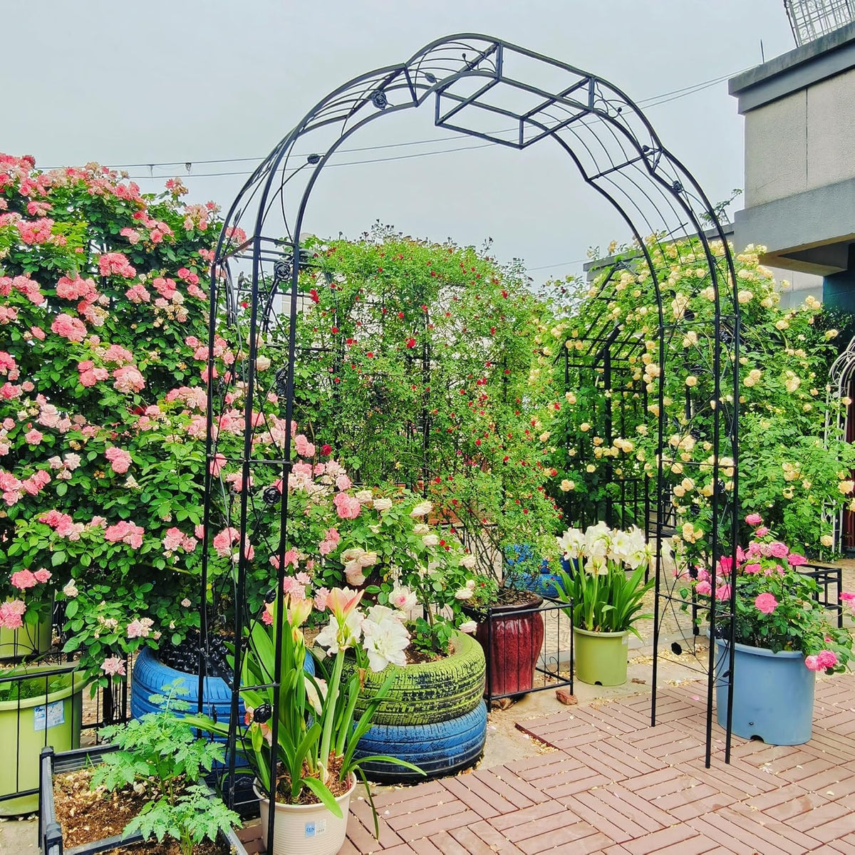 Metal Garden Arch 98.4" H Garden Arbor Trellis for Outdoor Climbing Plants Support Rose Lawn Tall