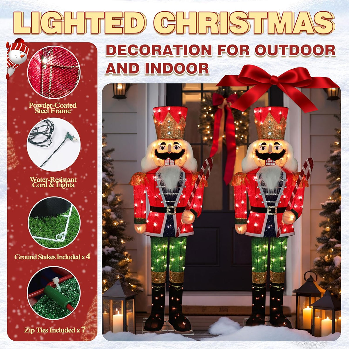 5FT Lighted Nutcracker with Candy Cane for Christmas Decoration, 3D Pre-Lit Iridescent Soldier Xmas