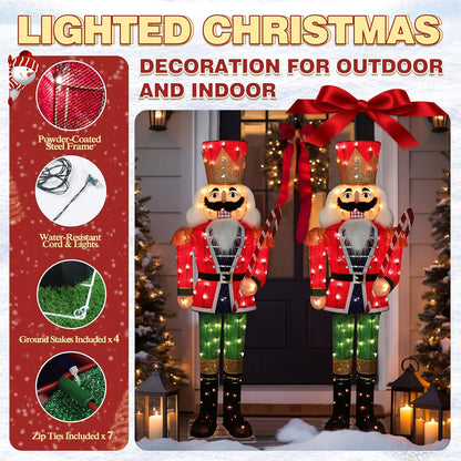 5FT Lighted Nutcracker with Candy Cane for Christmas Decoration, 3D Pre-Lit Iridescent Soldier Xmas