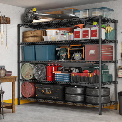 REIBII 85.7"H Storage Shelves 2998LBS Metal Shelving Units with Wheels&Feet, 5 Tier Garage Shelving